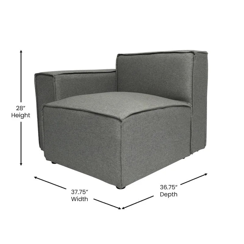 Canapé sectionnel modulaire contemporain, élément d'angle gauche avec accoudoir