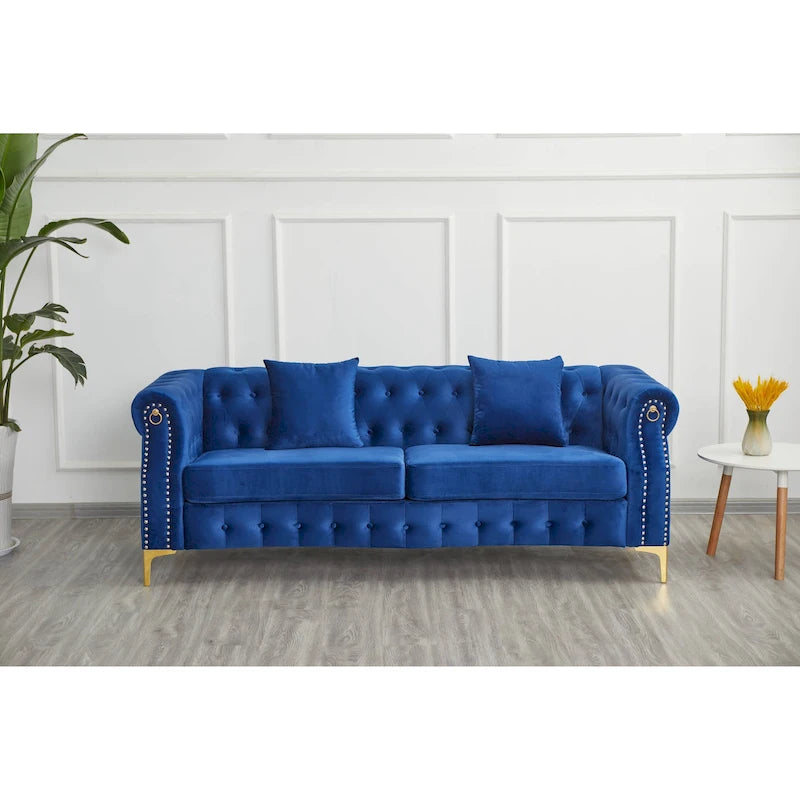 Canapé Chesterfield en velours touffeté 35P x 85L x 30,3H