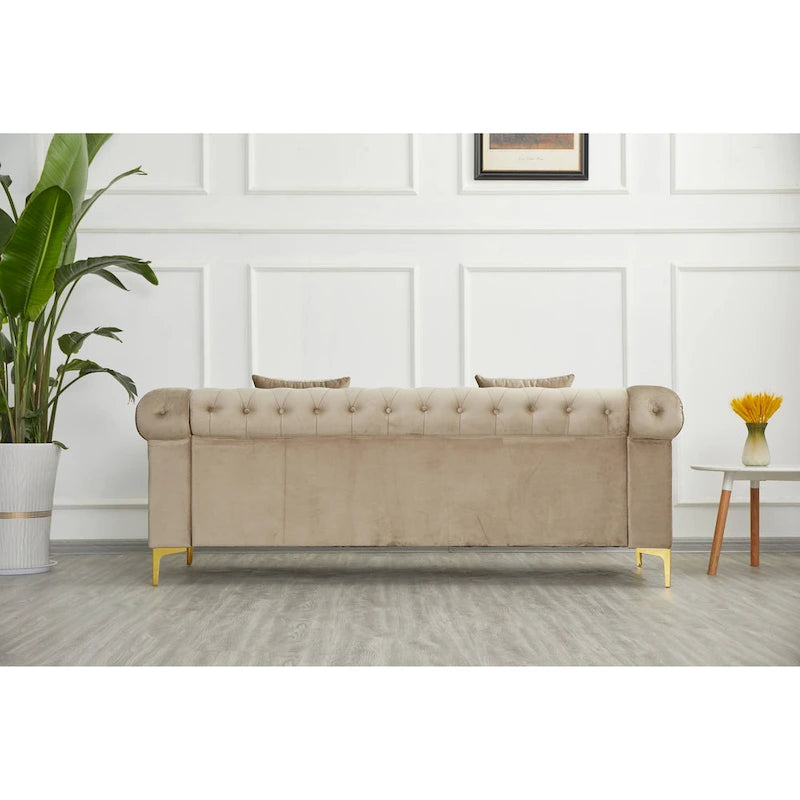Canapé Chesterfield en velours touffeté 35P x 85L x 30,3H