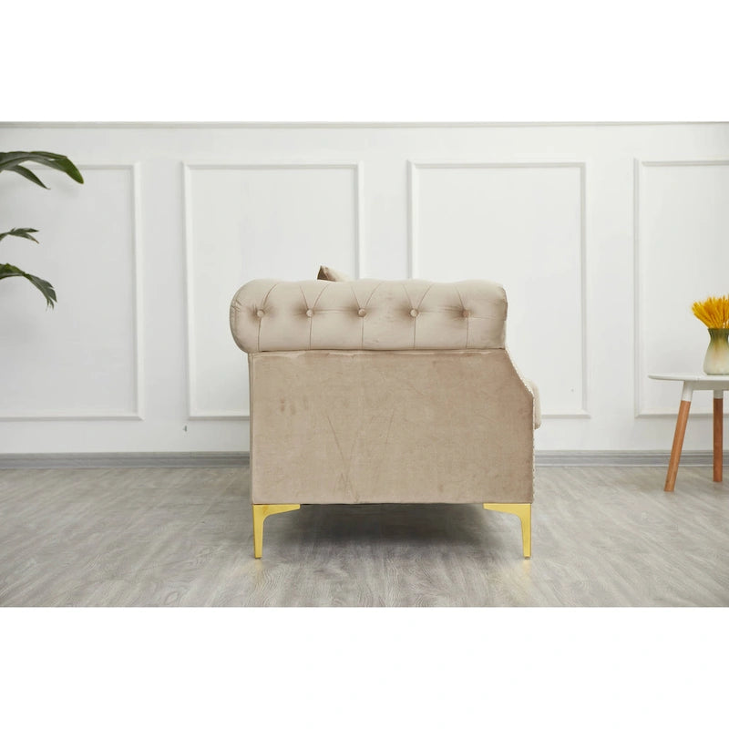 Canapé Chesterfield en velours touffeté 35P x 85L x 30,3H