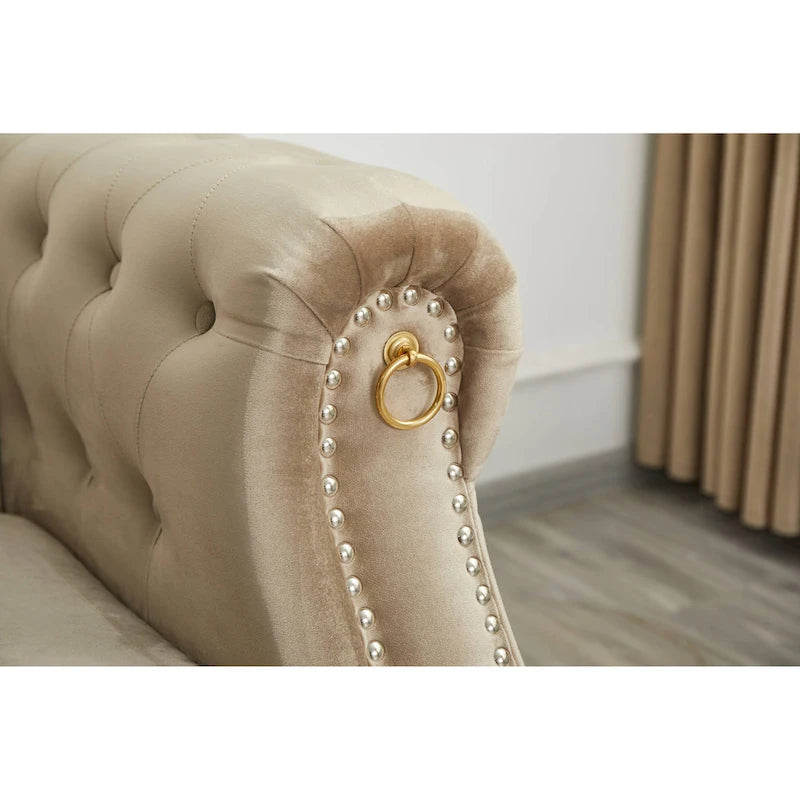 Canapé Chesterfield en velours touffeté 35P x 85L x 30,3H