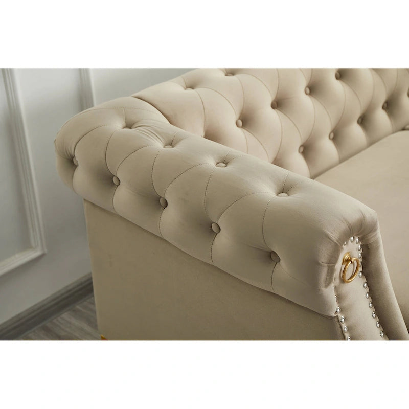 Canapé Chesterfield en velours touffeté 35P x 85L x 30,3H