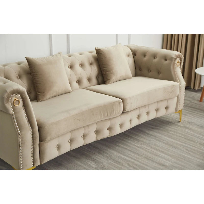 Canapé Chesterfield en velours touffeté 35P x 85L x 30,3H