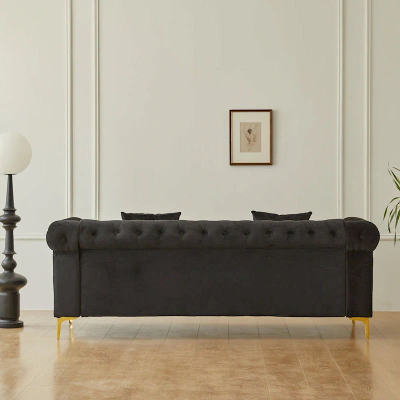 Canapé Chesterfield en velours touffeté 35P x 85L x 30,3H