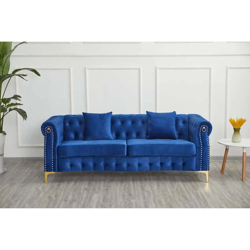 Canapé Chesterfield en velours touffeté 35P x 85L x 30,3H