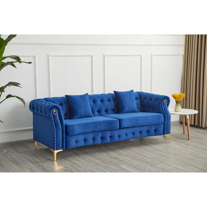 Canapé Chesterfield en velours touffeté 35P x 85L x 30,3H