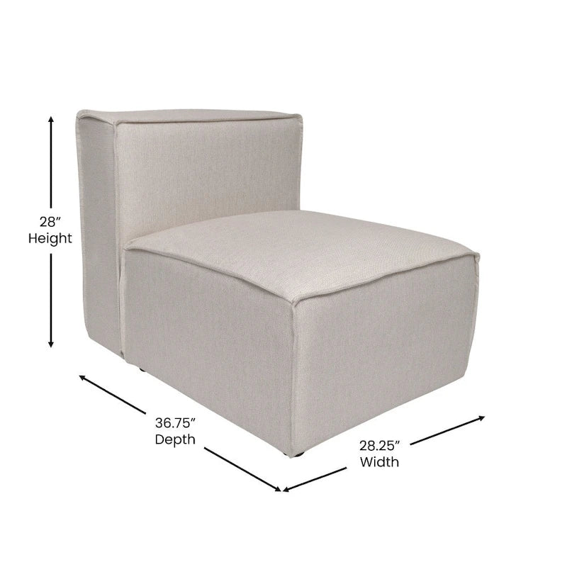 Fauteuil central sans accoudoirs pour canapé modulable contemporain - 36,75P x 28,25L x 28H