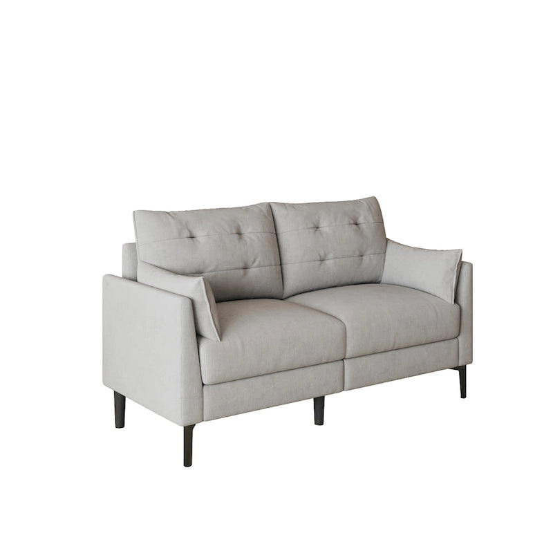 Canapé double gris clair en coton-lin 57,5, pieds en métal, pieds en plastique, coussin épais avec deux accoudoirs