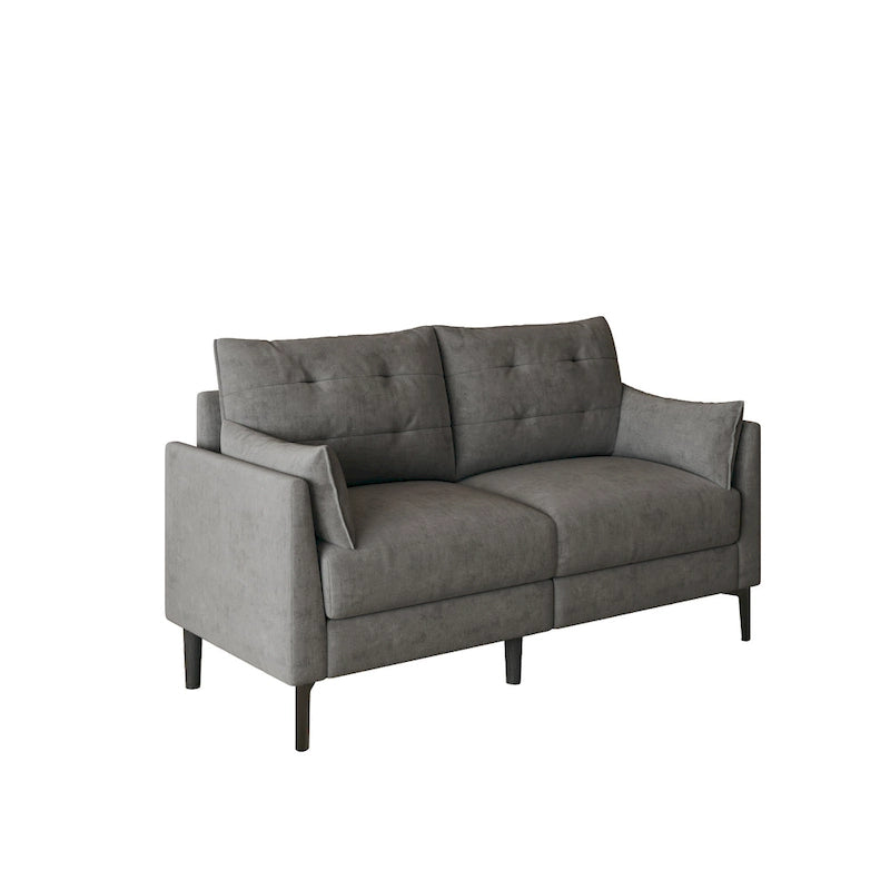 Canapé double gris clair en coton-lin 57,5, pieds en métal, pieds en plastique, coussin épais avec deux accoudoirs