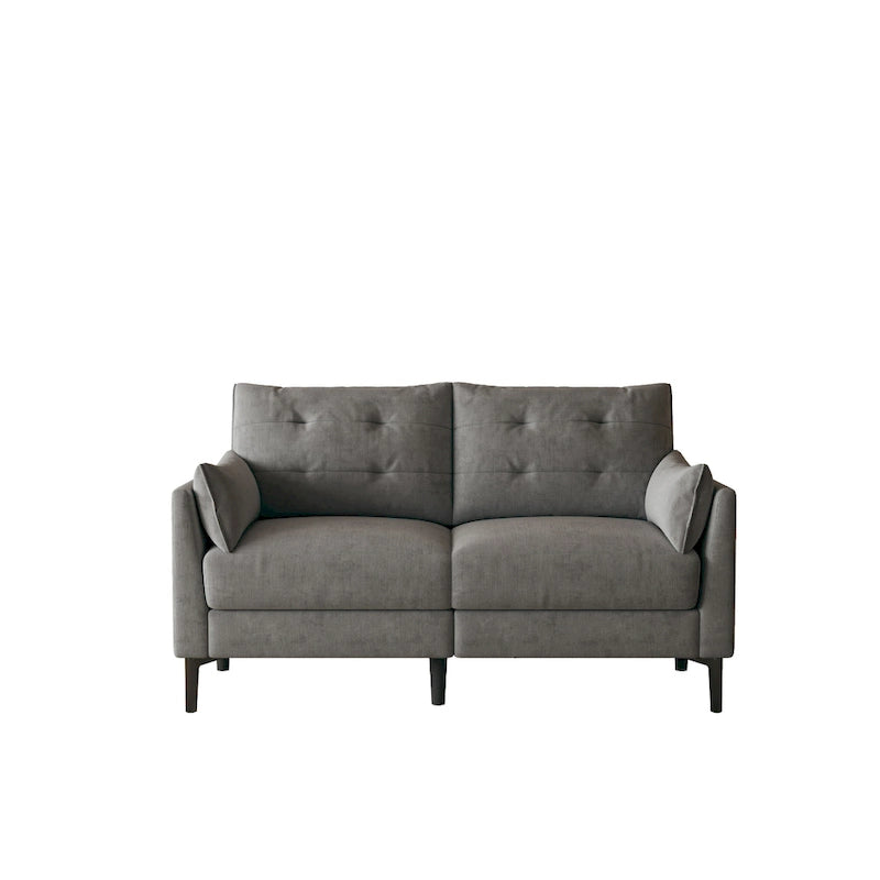 Canapé double gris clair en coton-lin 57,5, pieds en métal, pieds en plastique, coussin épais avec deux accoudoirs