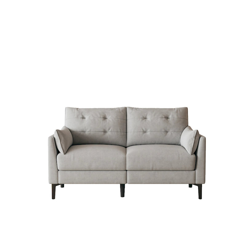 Canapé double gris clair en coton-lin 57,5, pieds en métal, pieds en plastique, coussin épais avec deux accoudoirs