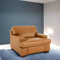 Fauteuil d'appoint en cuir véritable - Confort luxueux Garnissage coussin plumes d'oie Accoudoirs carrés Pieds blocs robustes