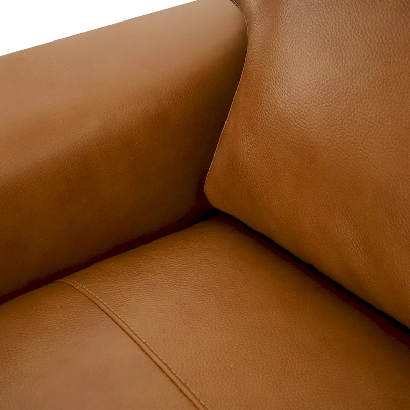 Fauteuil d'appoint en cuir véritable - Confort luxueux Garnissage coussin plumes d'oie Accoudoirs carrés Pieds blocs robustes