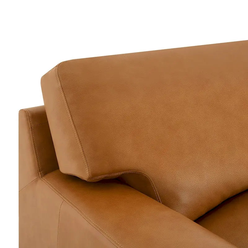 Fauteuil d'appoint en cuir véritable - Confort luxueux Garnissage coussin plumes d'oie Accoudoirs carrés Pieds blocs robustes