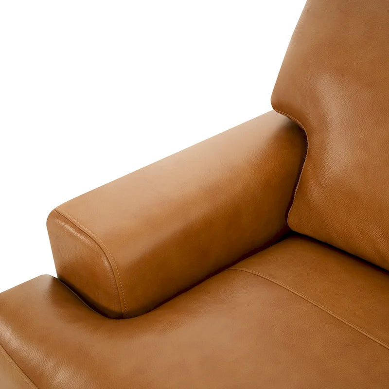 Fauteuil d'appoint en cuir véritable - Confort luxueux Garnissage coussin plumes d'oie Accoudoirs carrés Pieds blocs robustes