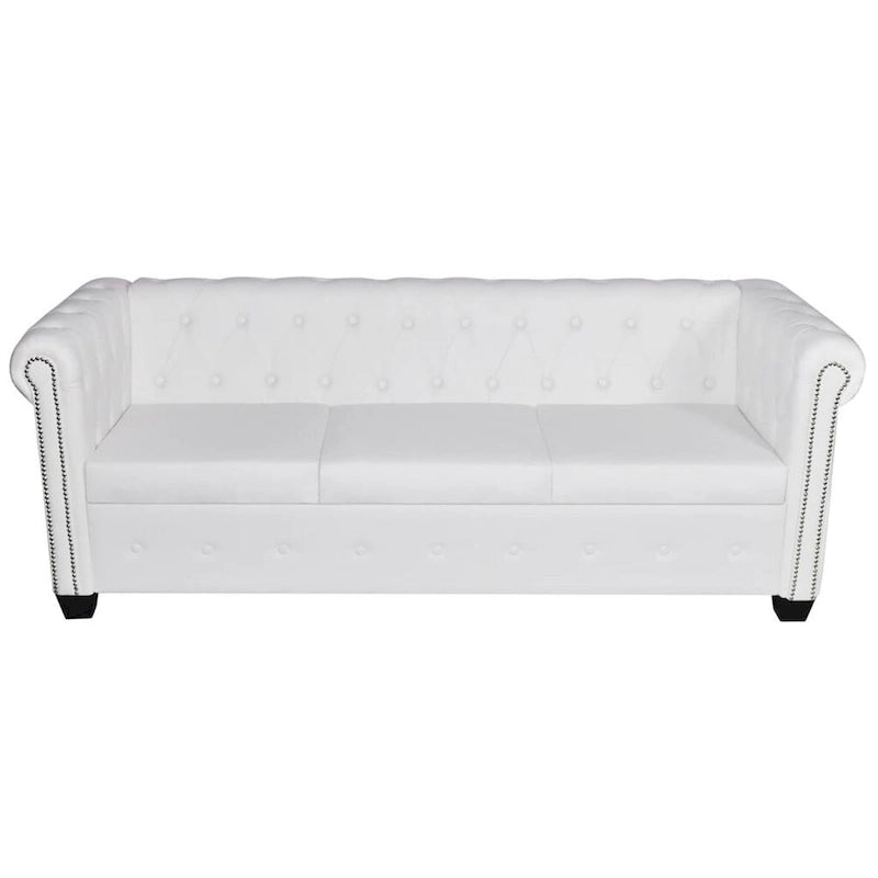 vidaXL Chesterfield Canapé 3 places en similicuir blanc