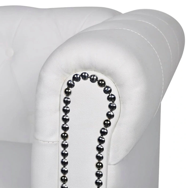 vidaXL Chesterfield Canapé 3 places en similicuir blanc