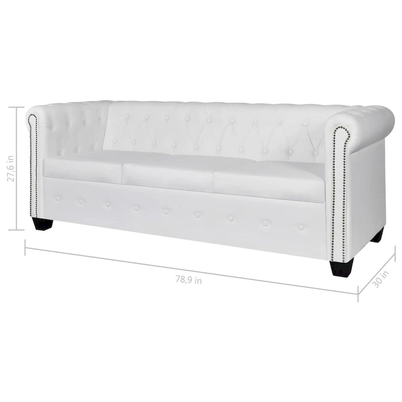 vidaXL Chesterfield Canapé 3 places en similicuir blanc