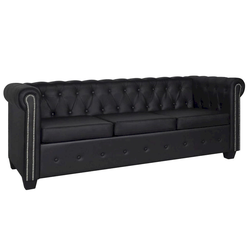 vidaXL Ensemble de canapés Chesterfield 2 et 3 places en similicuir noir