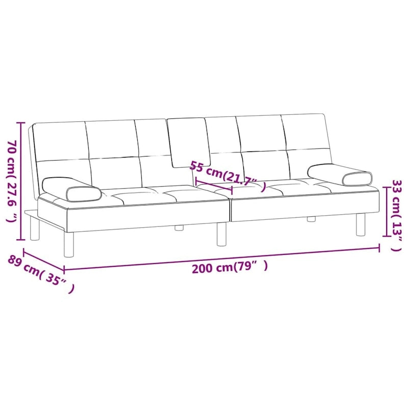 vidaXL Canapé-lit pliant avec porte-gobelets en similicuir - 78,7 x 35 x 27,6