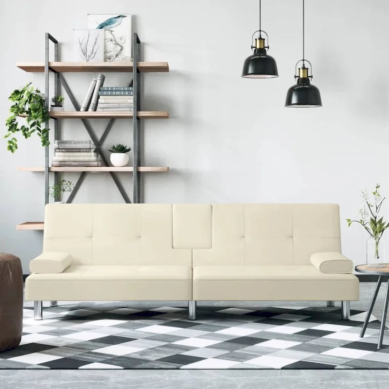 vidaXL Canapé-lit pliant avec porte-gobelets en similicuir - 78,7 x 35 x 27,6