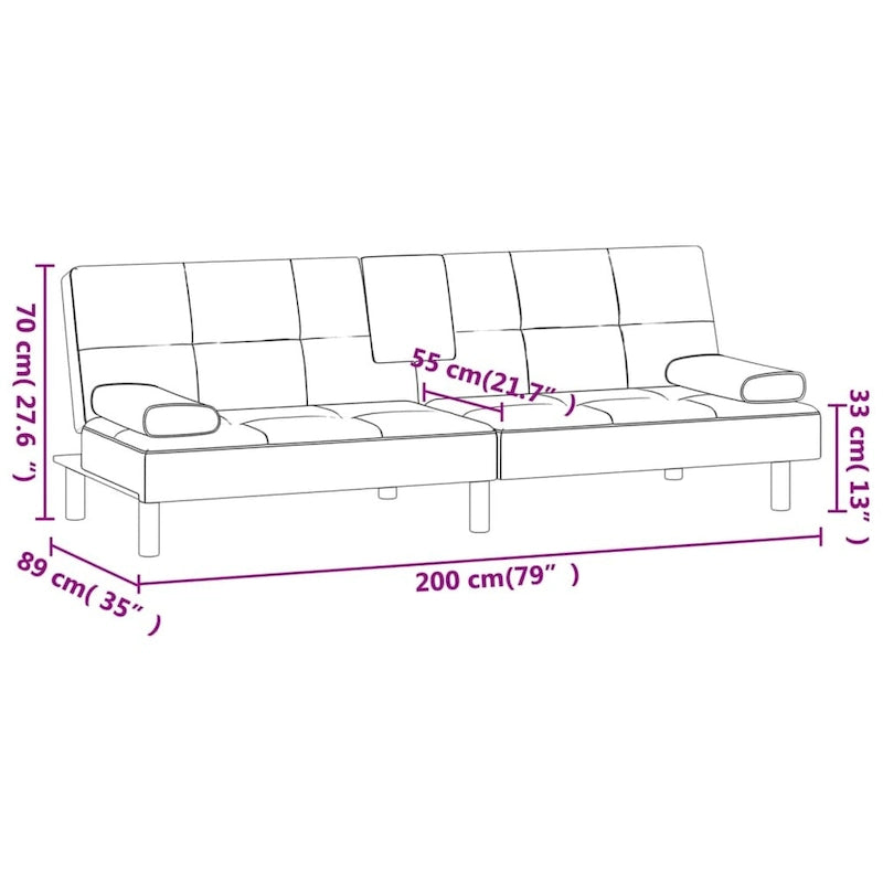 vidaXL Canapé-lit pliant avec porte-gobelets en similicuir - 78,7 x 35 x 27,6