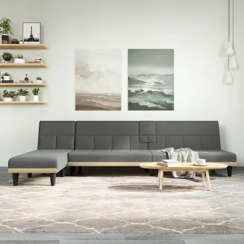 vidaXL L-shaped Sofa Bed Dark Gray 100.4x55.1x27.6 Fabric - 100.4 x 55.1 x 27.6
