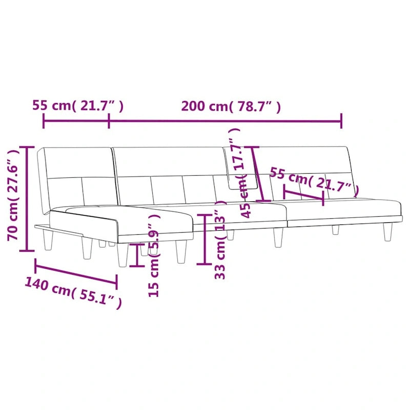 Canapé-lit d'angle vidaXL Gris foncé 255 x 140 x 70 cm Tissu - 255 x 140 x 70
