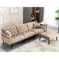 Canapé convertible en velours, canapé sectionnel avec pouf, canapé-lit futon du milieu du siècle - 32P x 100,7L x 29,9H