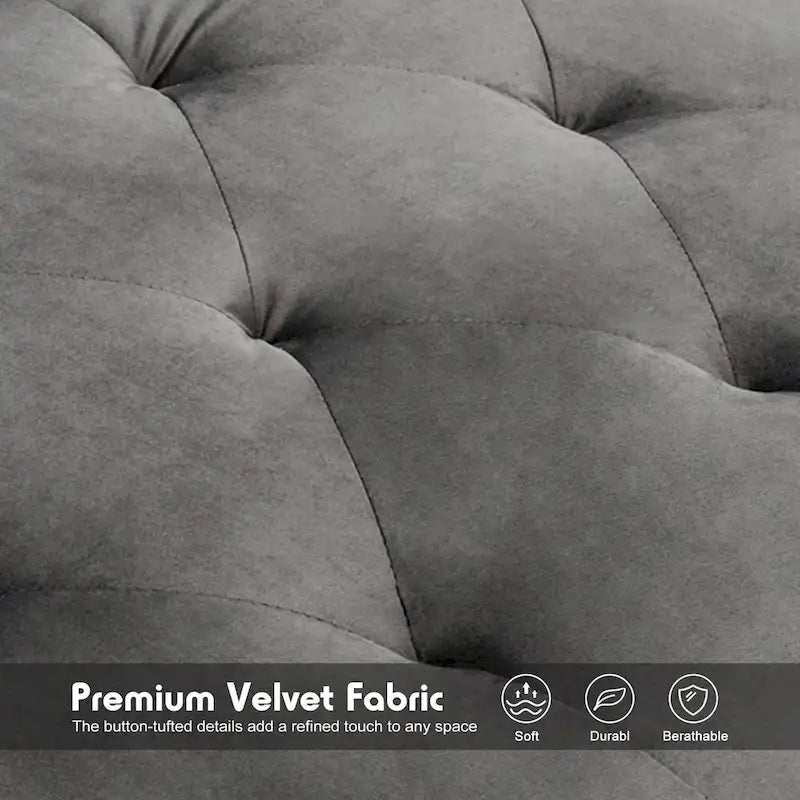 Canapé convertible en velours, canapé sectionnel avec pouf, canapé-lit futon du milieu du siècle - 32P x 100,7L x 29,9H