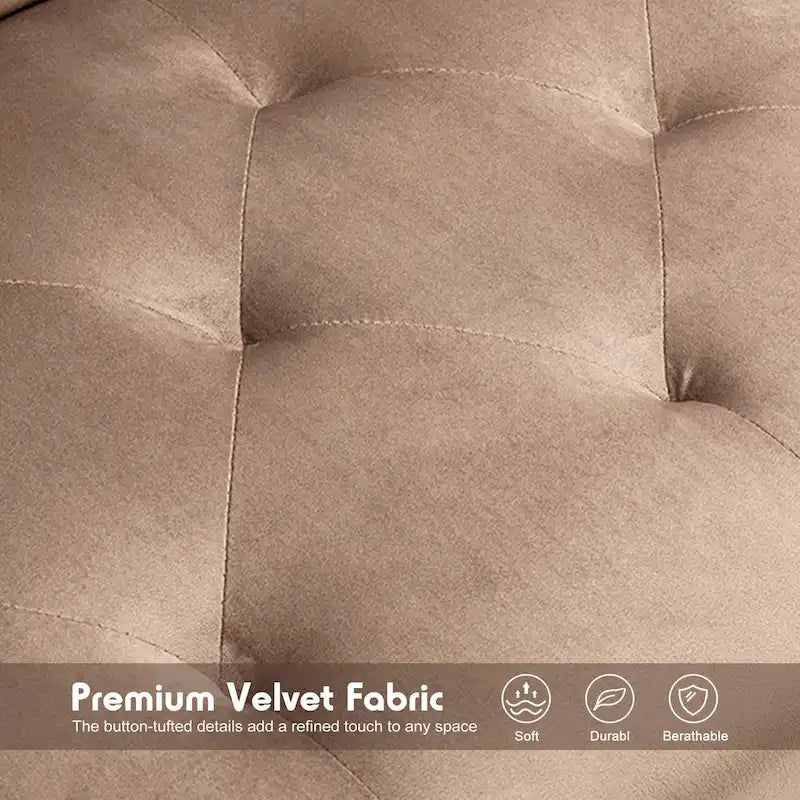 Canapé convertible en velours, canapé sectionnel avec pouf, canapé-lit futon du milieu du siècle - 32P x 100,7L x 29,9H