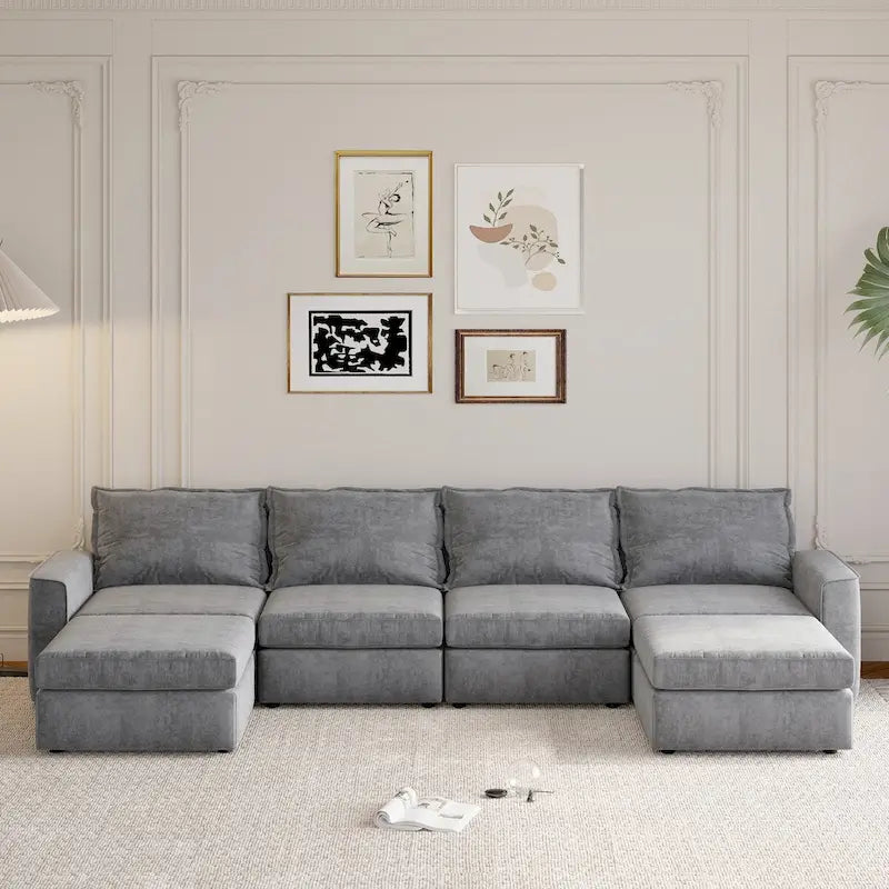 Canapé modulable en chenille Nestfair, en forme de U, réversible, combinaison libre, 6 places, convertible avec pouf