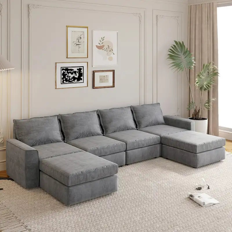 Canapé modulable en chenille Nestfair, en forme de U, réversible, combinaison libre, 6 places, convertible avec pouf