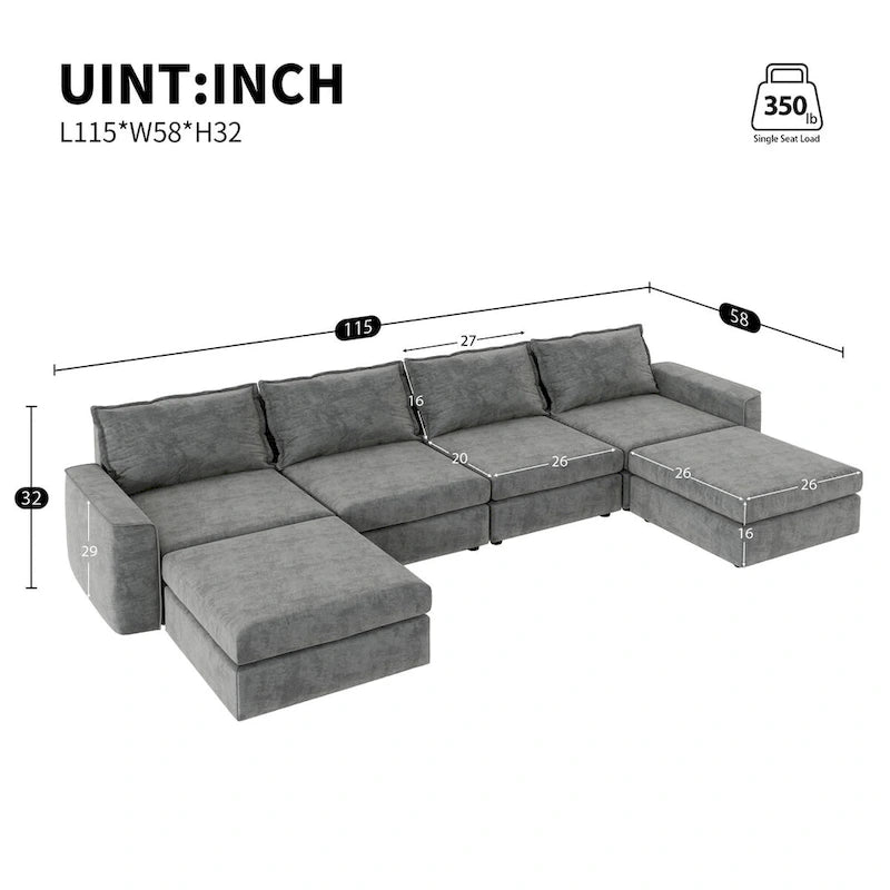 Canapé modulable en chenille Nestfair, en forme de U, réversible, combinaison libre, 6 places, convertible avec pouf