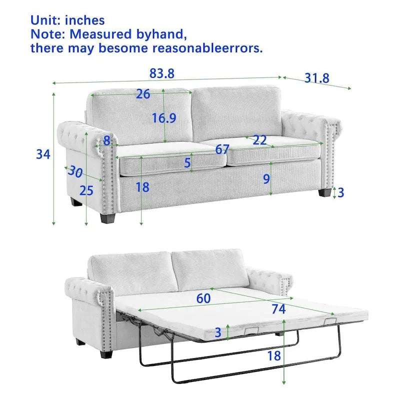 Canapé-lit convertible dépliant en polyester 2 en 1 de 83,8 po