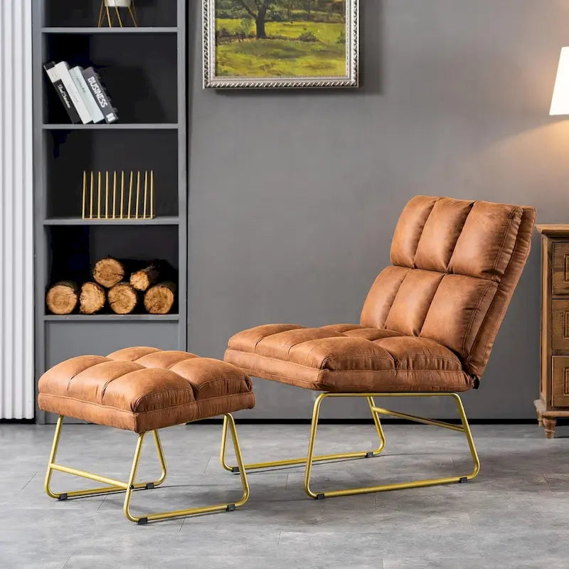 Fauteuil d'appoint Mcombo avec pouf, Canapé Lounge, 4013