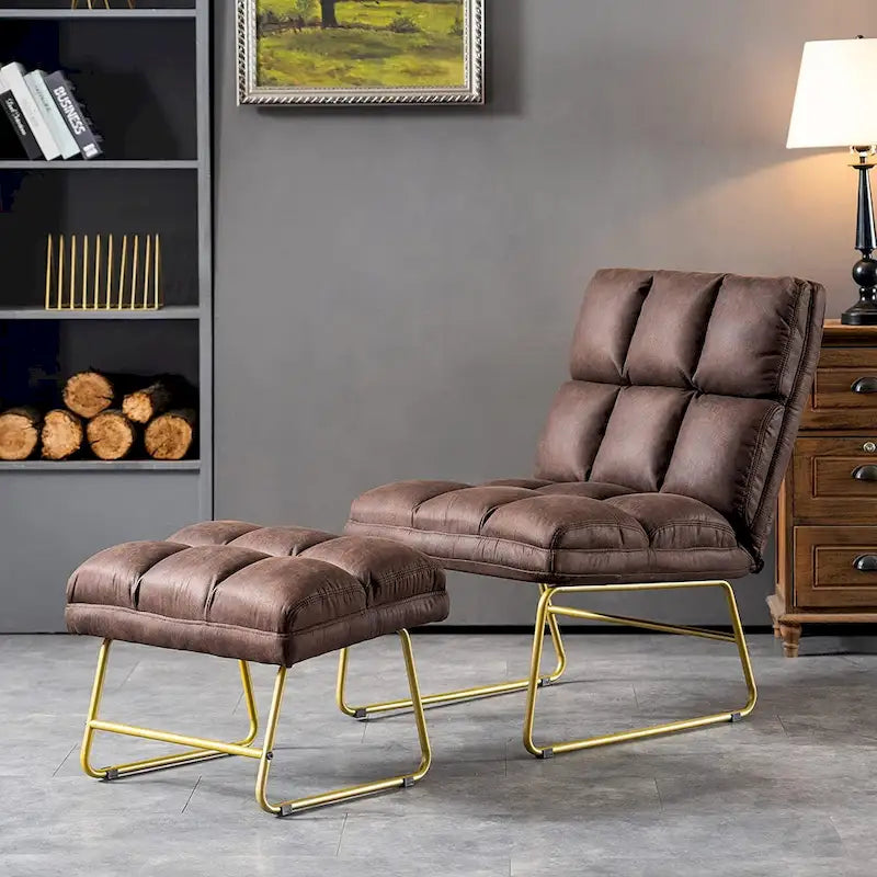 Fauteuil d'appoint Mcombo avec pouf, Canapé Lounge, 4013