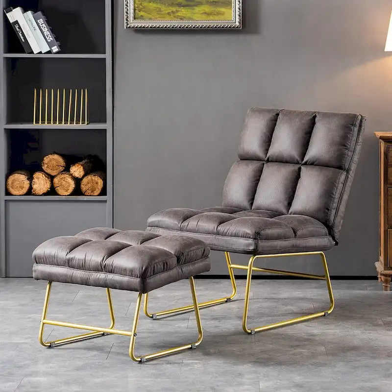 Fauteuil d'appoint Mcombo avec pouf, Canapé Lounge, 4013