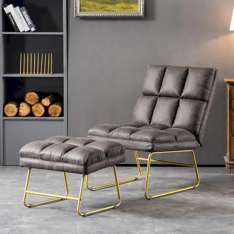 Fauteuil d'appoint Mcombo avec pouf, Canapé Lounge, 4013