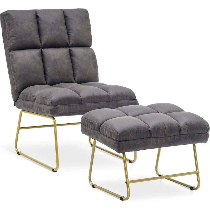 Fauteuil d'appoint Mcombo avec pouf, Canapé Lounge, 4013