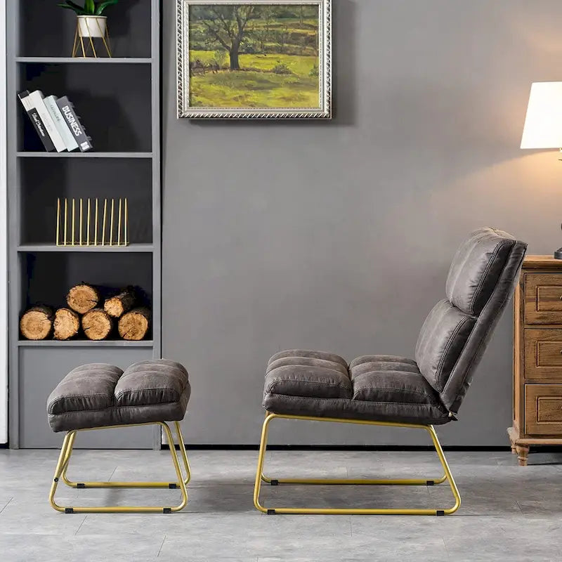 Fauteuil d'appoint Mcombo avec pouf, Canapé Lounge, 4013