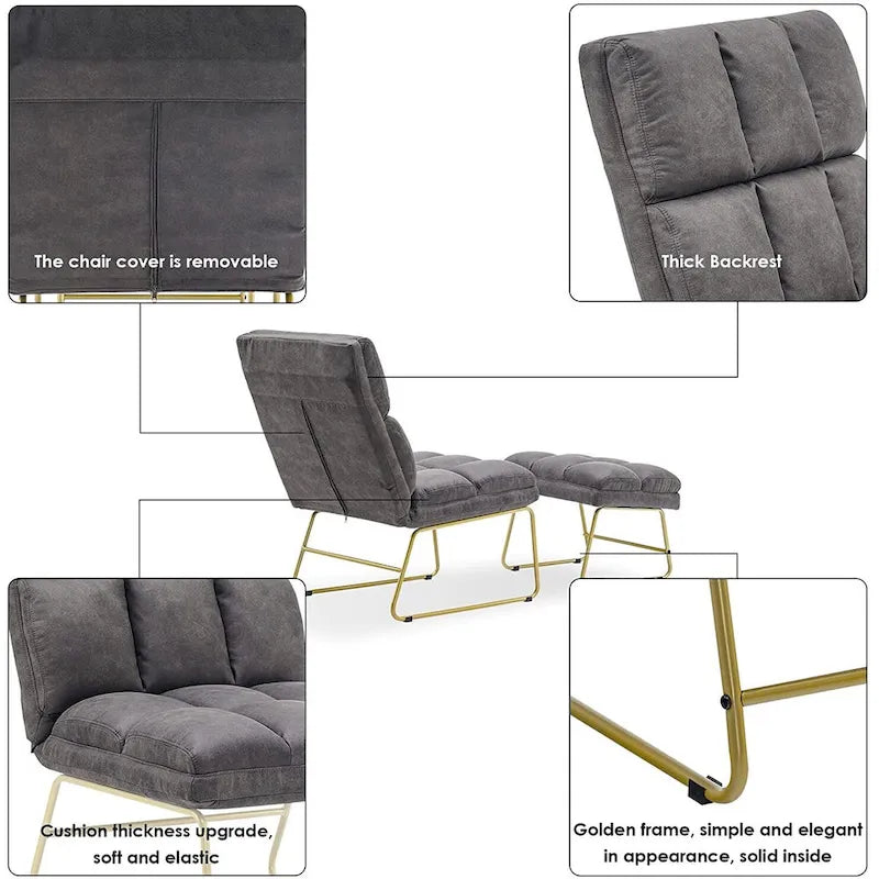 Fauteuil d'appoint Mcombo avec pouf, Canapé Lounge, 4013