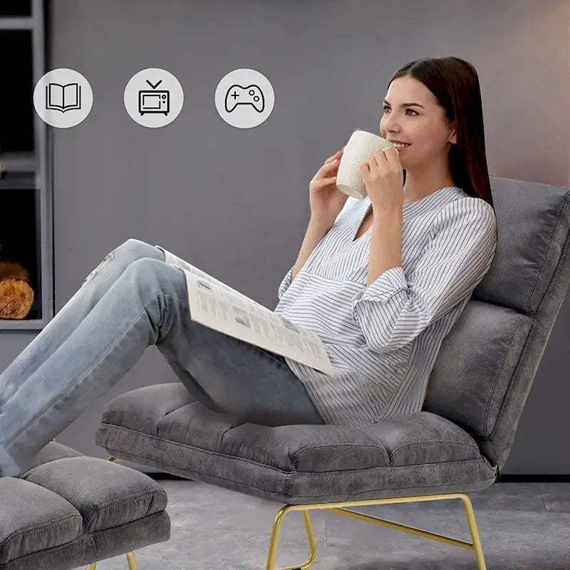Fauteuil d'appoint Mcombo avec pouf, Canapé Lounge, 4013