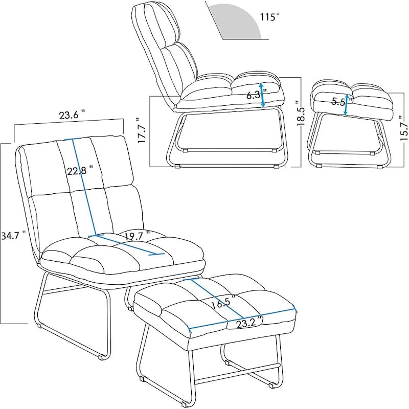 Fauteuil d'appoint Mcombo avec pouf, Canapé Lounge, 4013