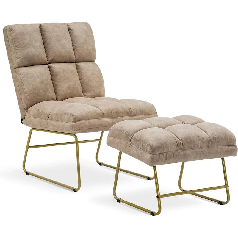 Fauteuil d'appoint Mcombo avec pouf, Canapé Lounge, 4013