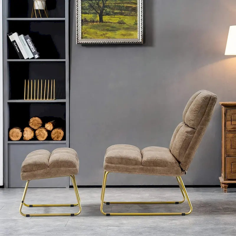 Fauteuil d'appoint Mcombo avec pouf, Canapé Lounge, 4013