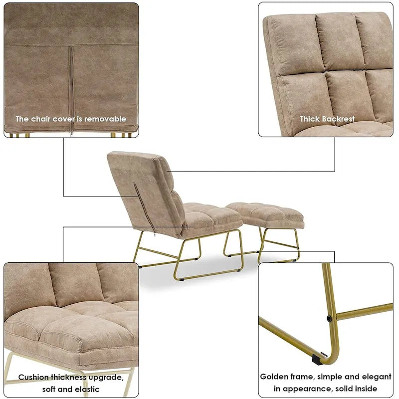 Fauteuil d'appoint Mcombo avec pouf, Canapé Lounge, 4013