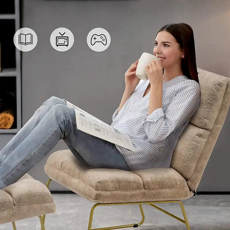 Fauteuil d'appoint Mcombo avec pouf, Canapé Lounge, 4013