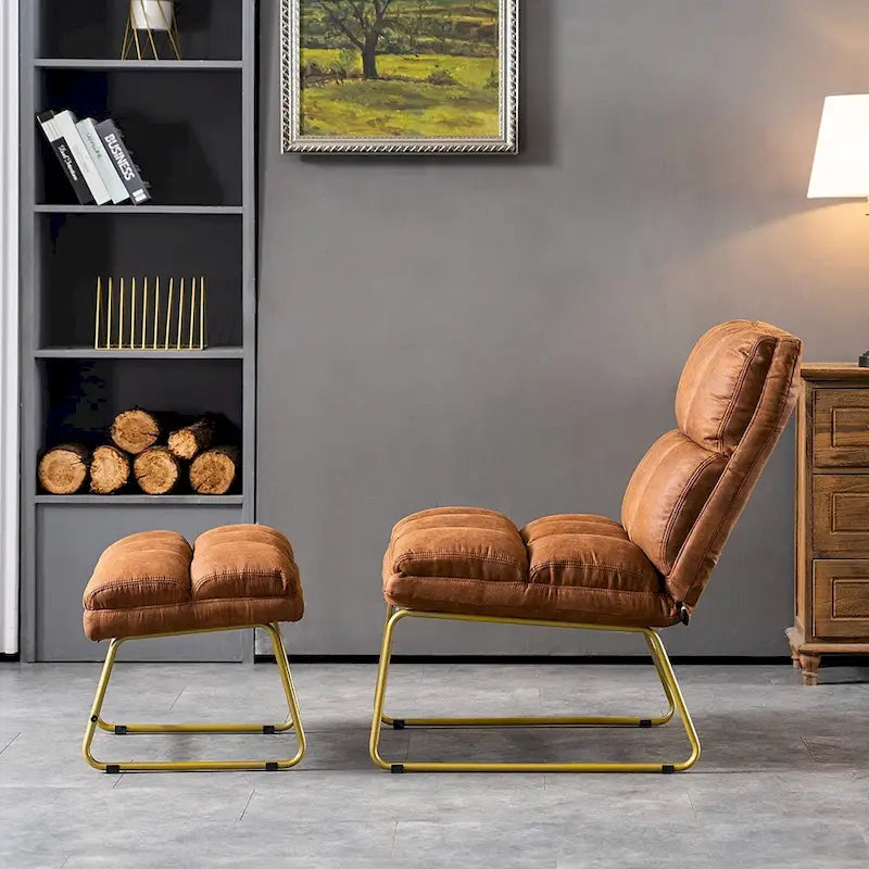 Fauteuil d'appoint Mcombo avec pouf, Canapé Lounge, 4013