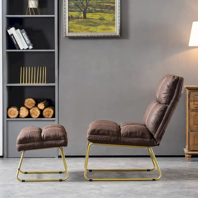 Fauteuil d'appoint Mcombo avec pouf, Canapé Lounge, 4013